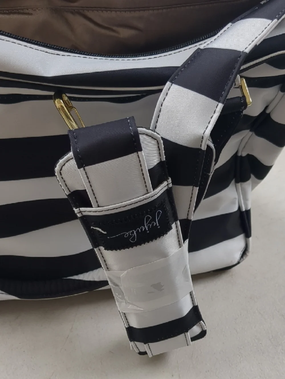 Ju-Ju-Be Black and White Striped Diaper Bag Tote with Gold Hardware